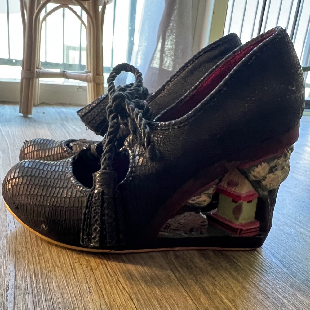 Irregular Choice-  Black Wedge Shoes with House in Heel (size 9.5/10)